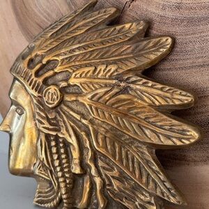 RARE Large Vintage Brass Native American Chief Head Plaque